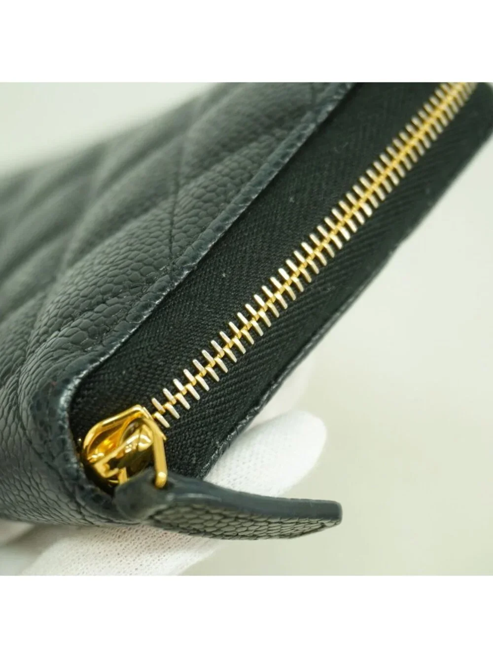 Chanel Wallet Quilted Caviar Leather Black Gold